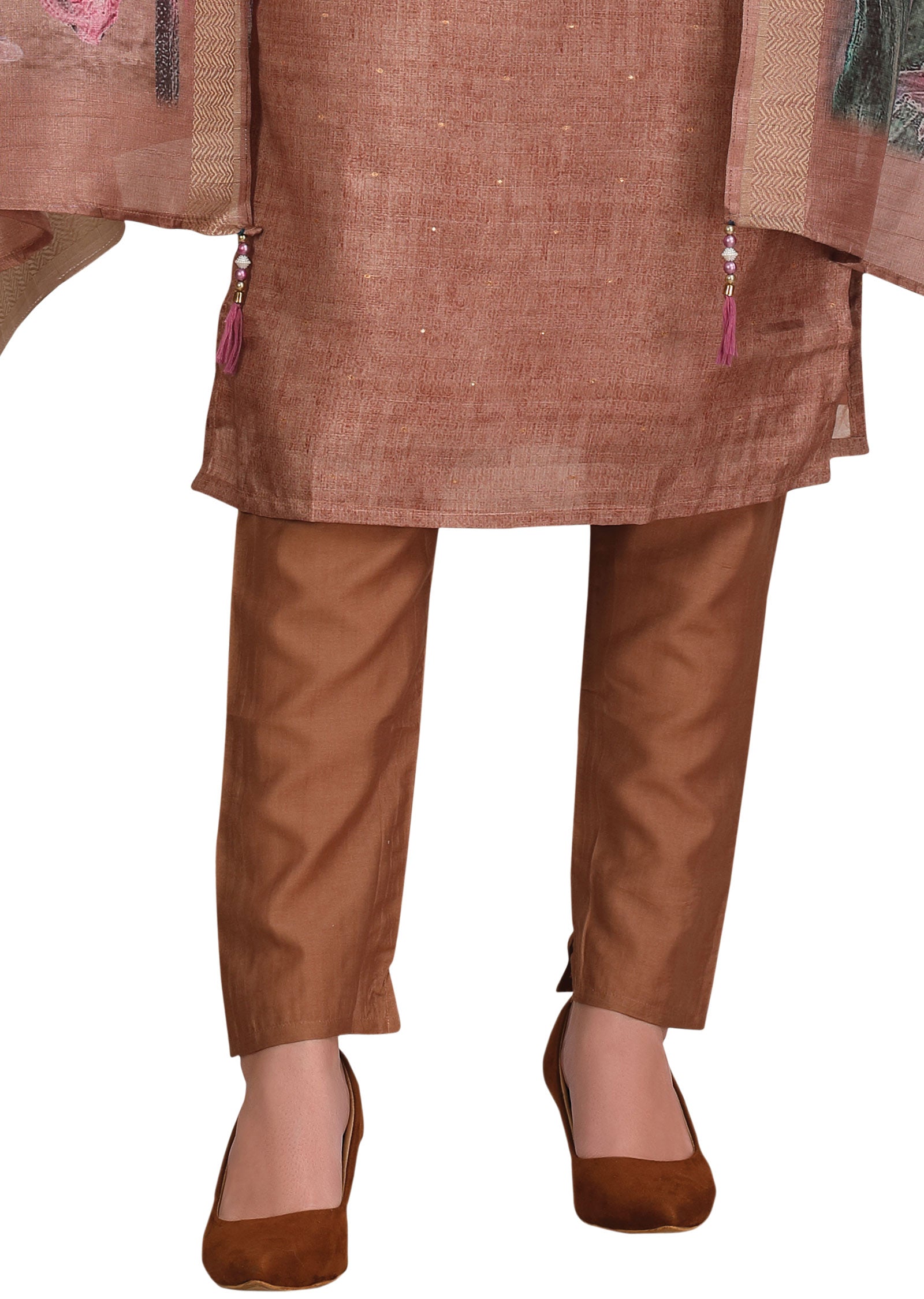 Light Brown Tissue Silk Straight Cut Suit