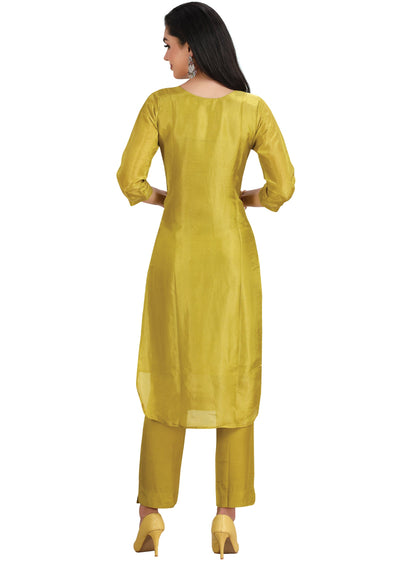 Lime Green Banaras Tissue Straight Cut Suit