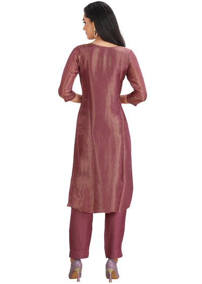 Dark Pink Banaras Tissue Straight Cut Suit