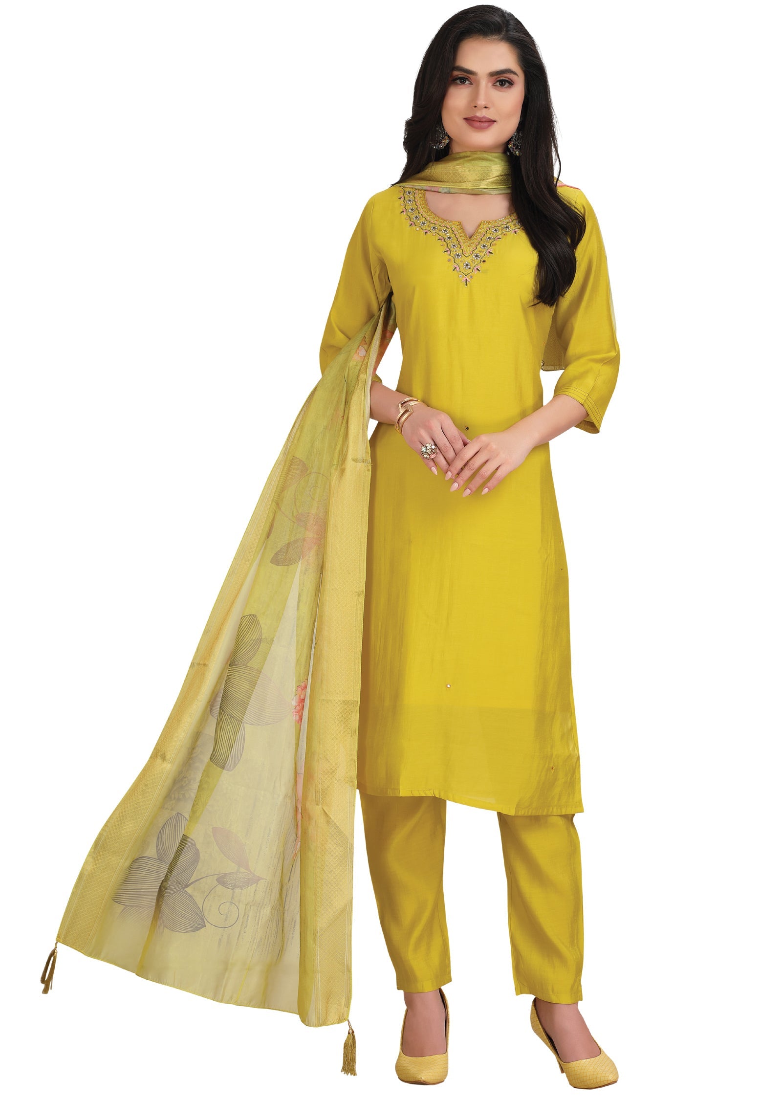 Yellow Soft Silk Straight Cut Suit