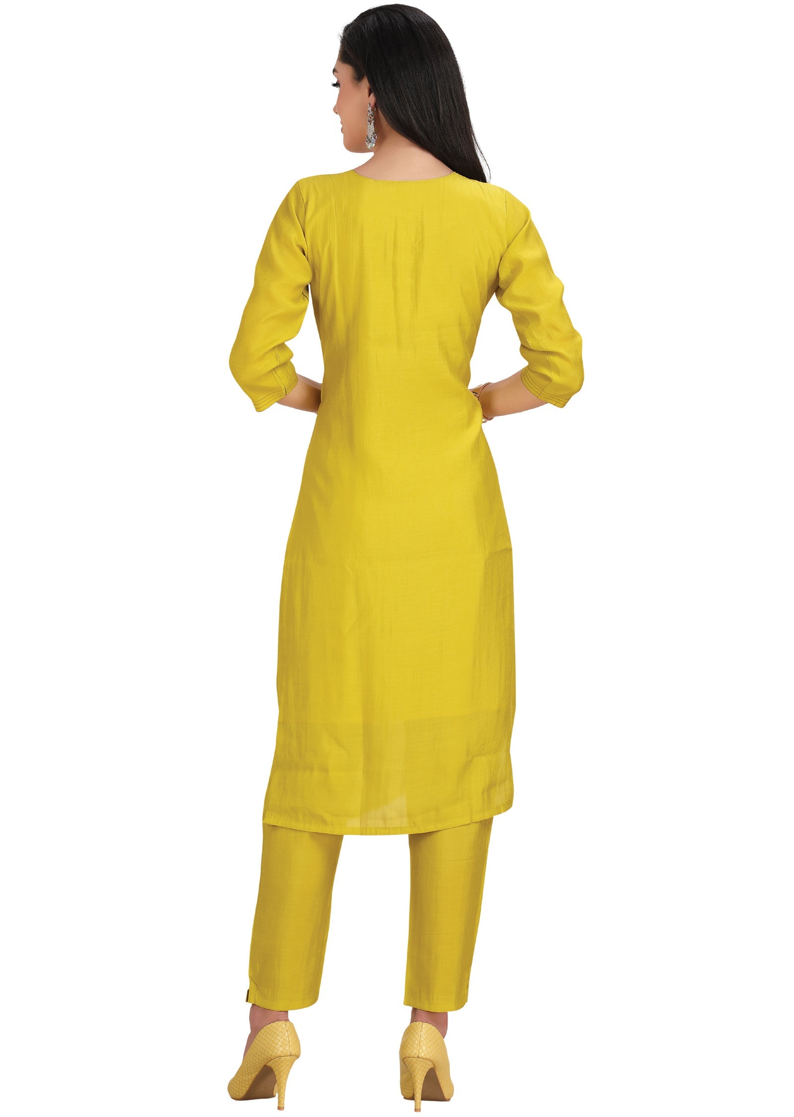 Yellow Soft Silk Straight Cut Suit