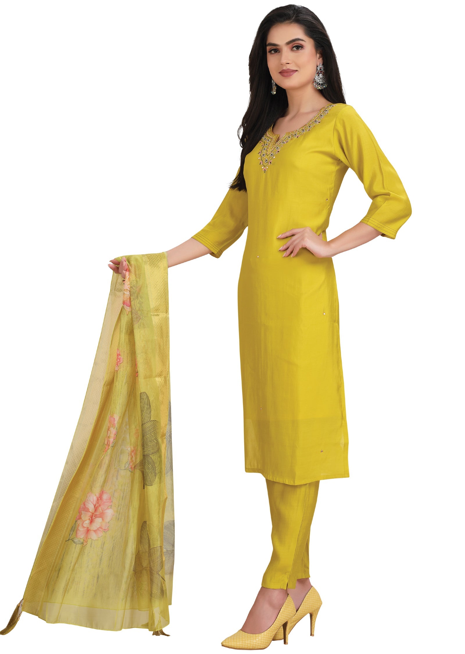 Yellow Soft Silk Straight Cut Suit