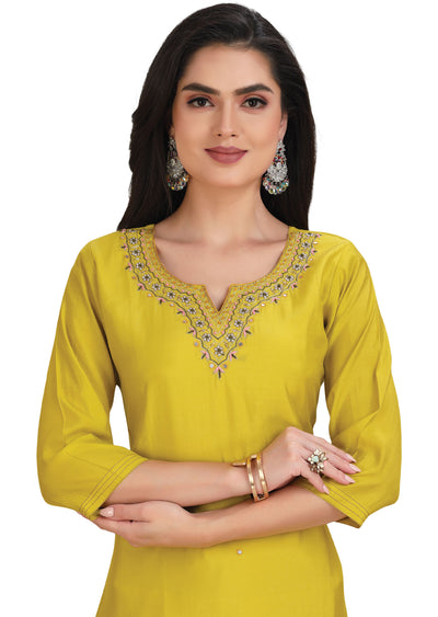 Yellow Soft Silk Straight Cut Suit