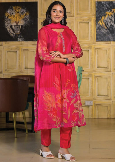 Rani Pink Organza Straight Cut Suit