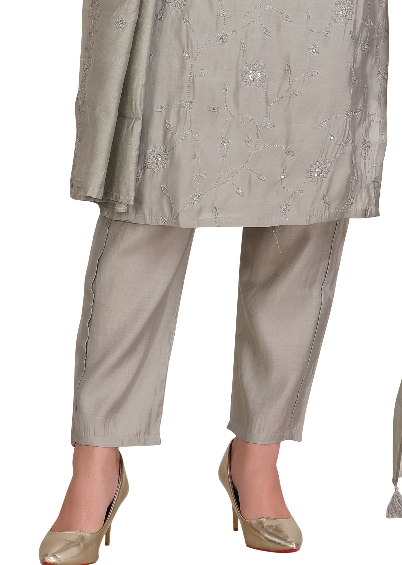 Light Grey Chanderi Straight Cut Suit