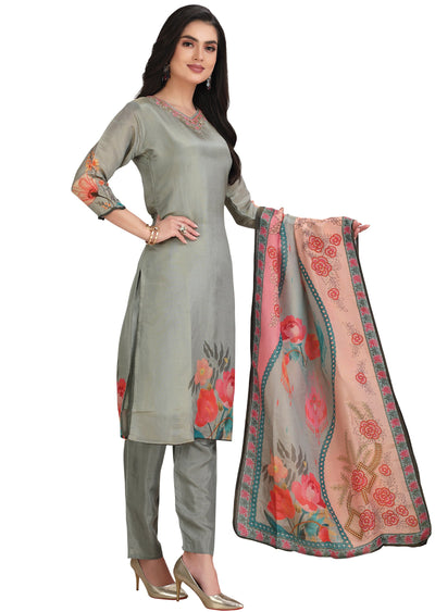 Dusty Green Tissue Soft Silk Straight Cut Suit