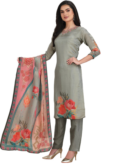 Dusty Green Tissue Soft Silk Straight Cut Suit