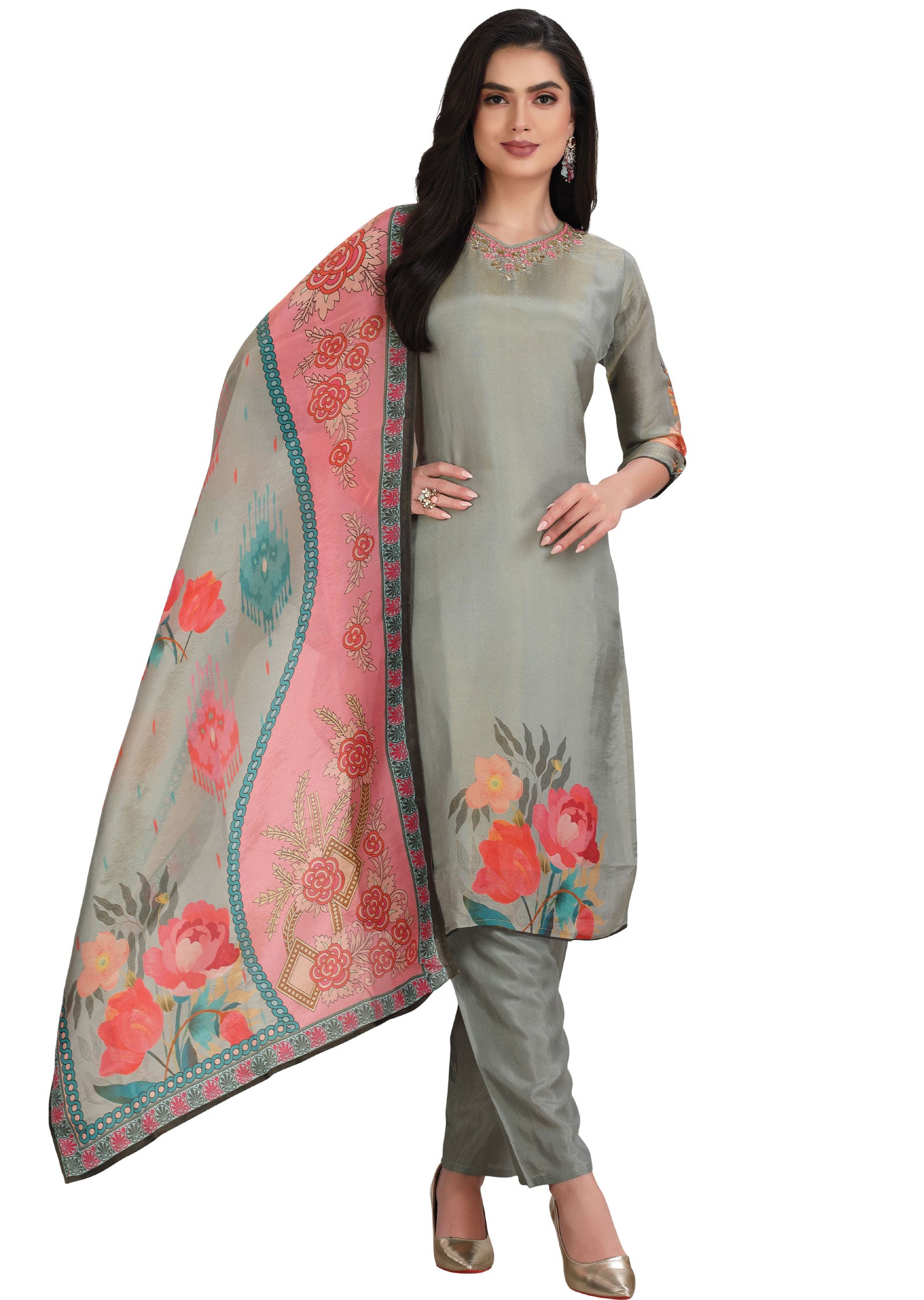 Dusty Green Tissue Soft Silk Straight Cut Suit