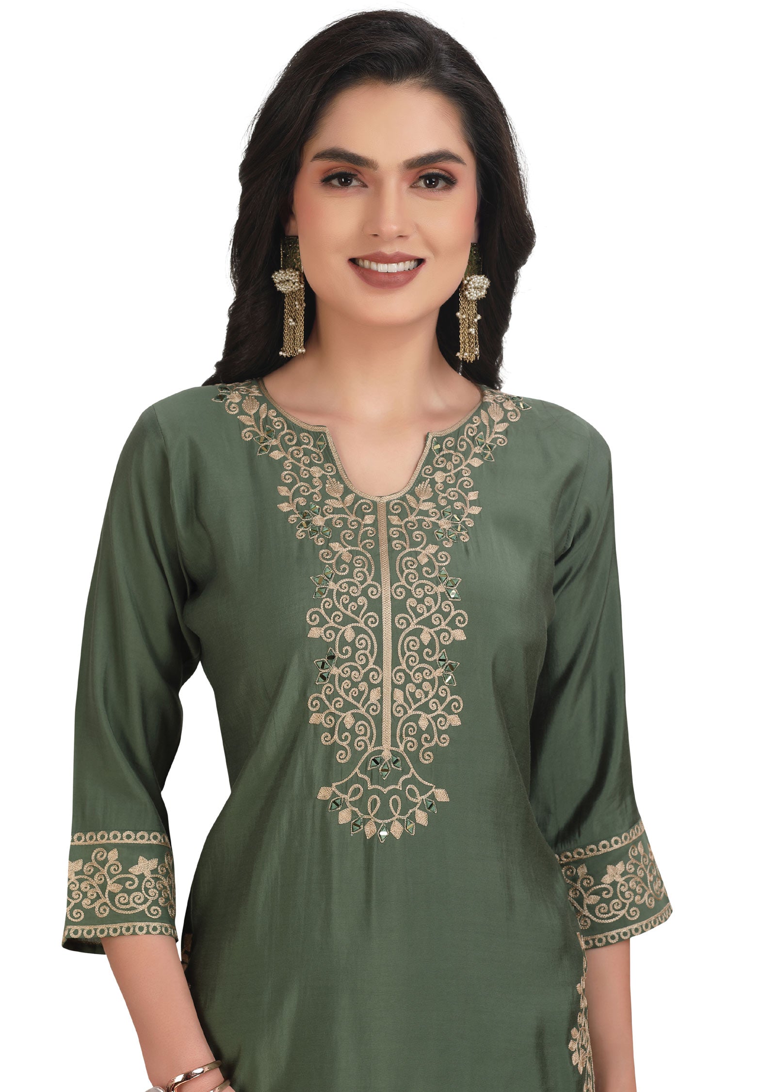 Earthy Green Soft Silk Straight Cut Suit