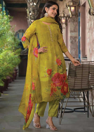 Mehendi Green Organza Straight Cut Suit