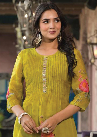 Mehendi Green Organza Straight Cut Suit