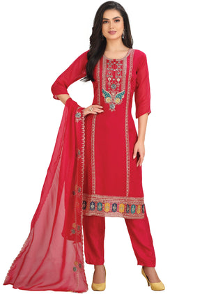 Rani Pink Organza Straight Cut Suit