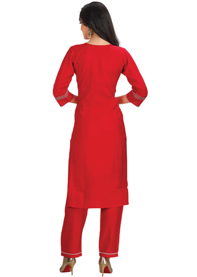 Red Soft Silk Straight Cut Suit