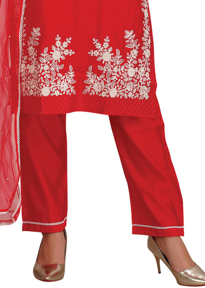 Red Soft Silk Straight Cut Suit