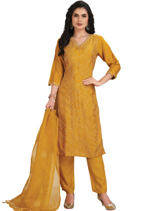 Mustard Dola Silk Straight Cut Suit