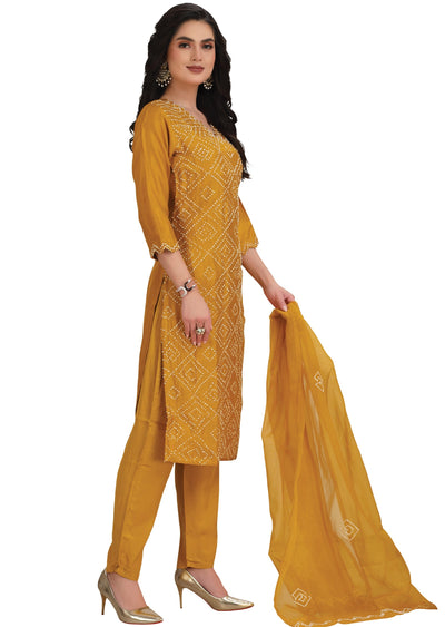 Mustard Dola Silk Straight Cut Suit