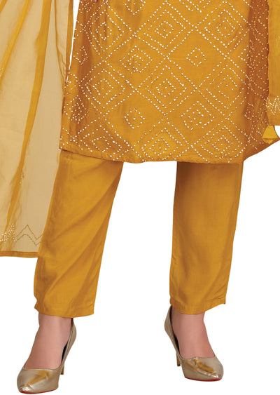 Mustard Dola Silk Straight Cut Suit