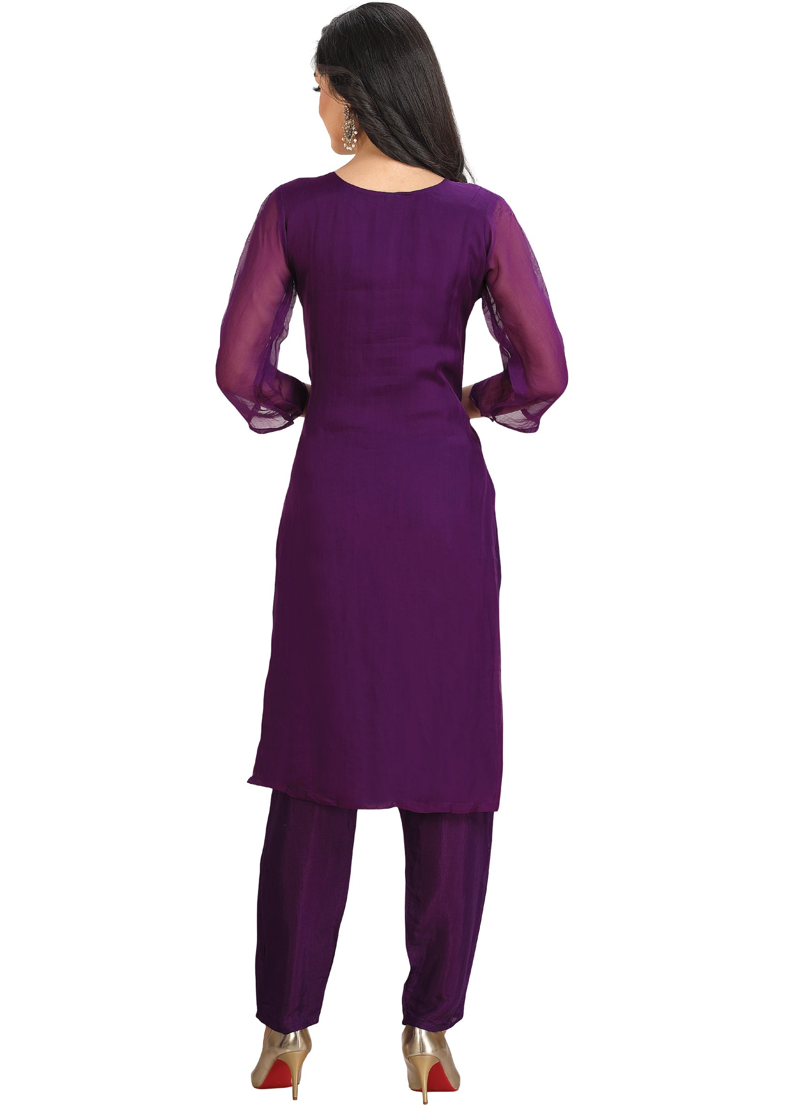 Purple Organza Straight Cut Suit