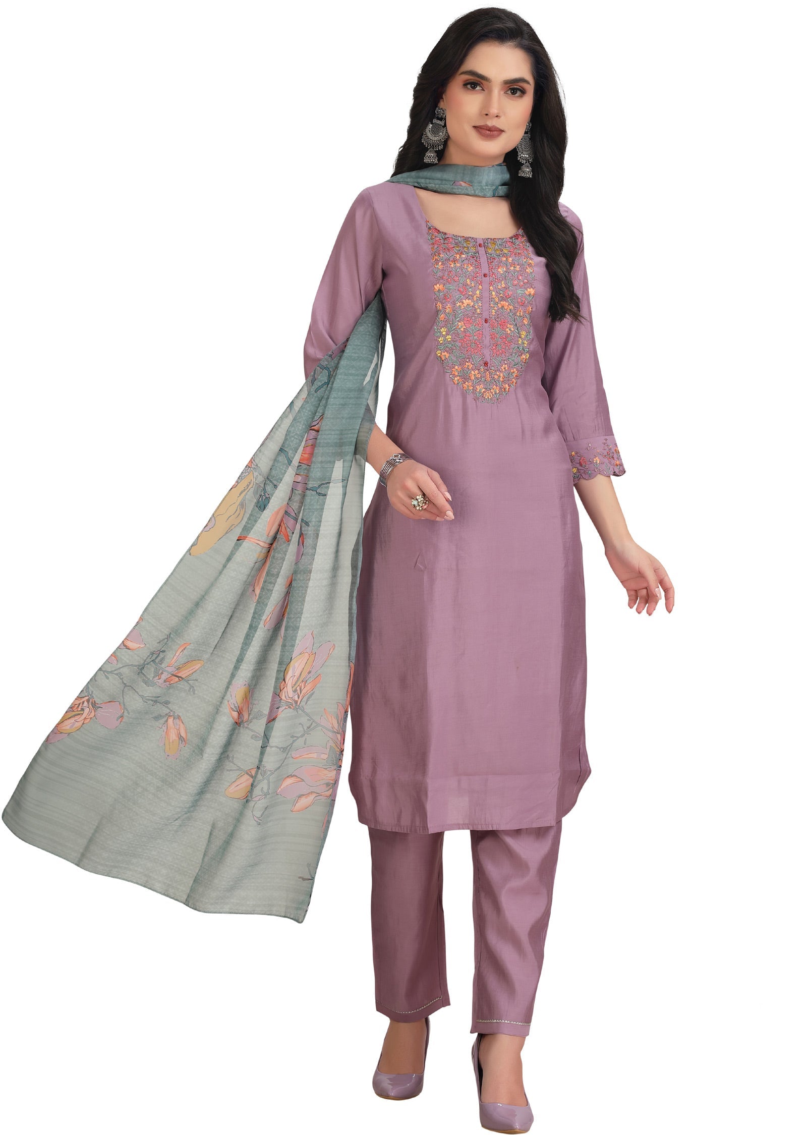 Lavender Soft Silk Straight Cut Suit