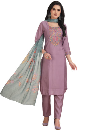 Lavender Soft Silk Straight Cut Suit