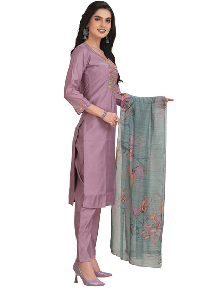 Lavender Soft Silk Straight Cut Suit