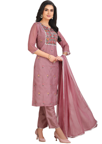 Onion Pink Orgnaza Straight Cut Suit