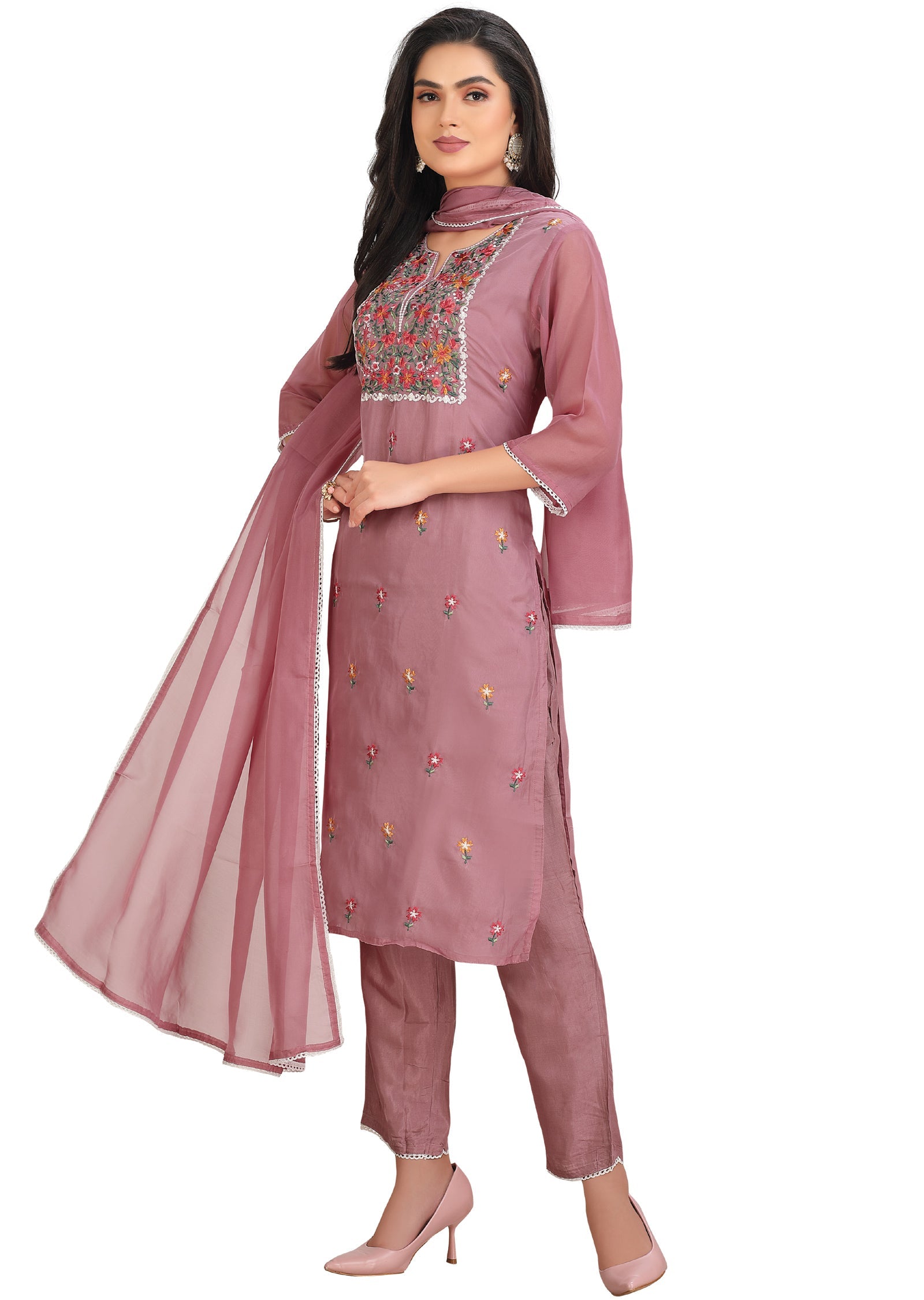 Onion Pink Orgnaza Straight Cut Suit