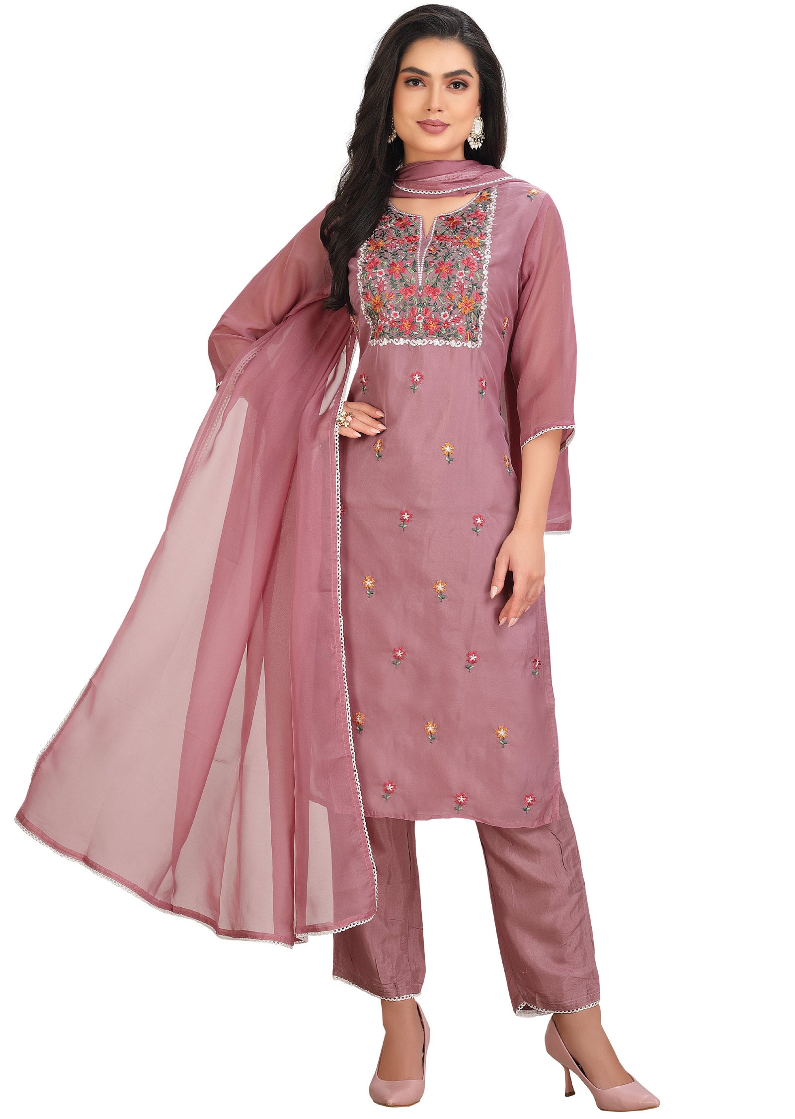 Onion Pink Orgnaza Straight Cut Suit