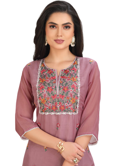 Onion Pink Orgnaza Straight Cut Suit