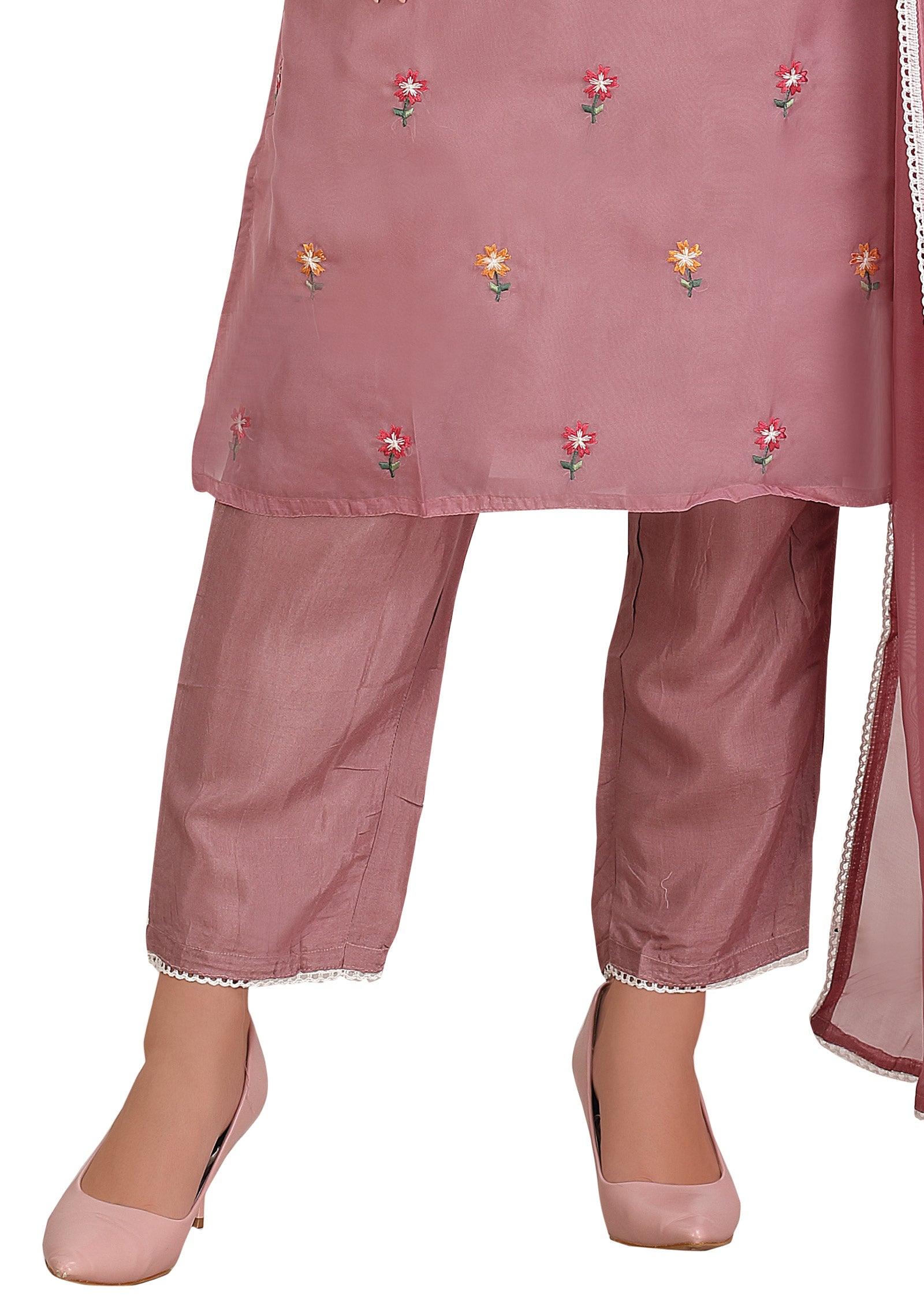 Onion Pink Orgnaza Straight Cut Suit