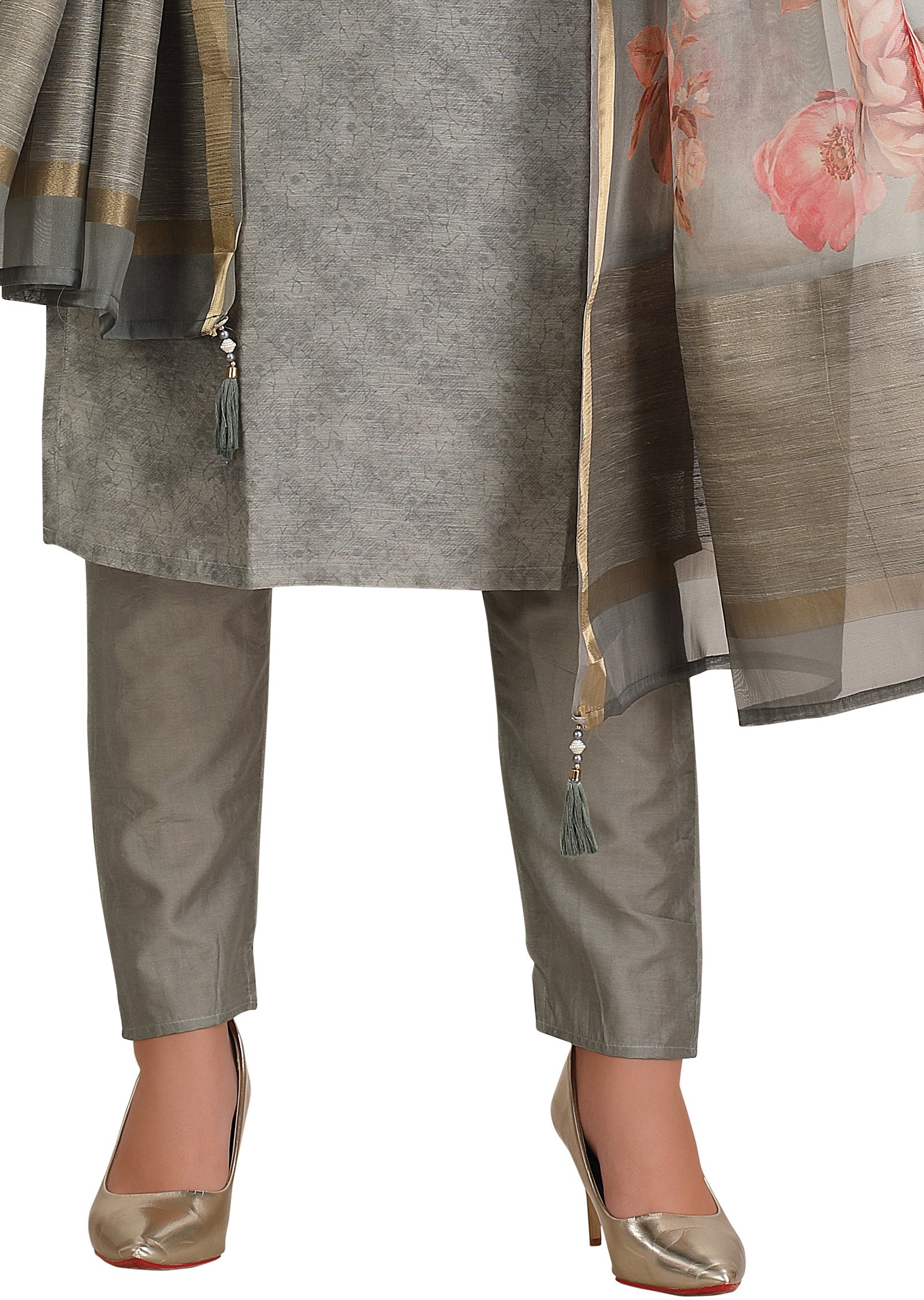 Grey Chanderi Straight Cut Suit