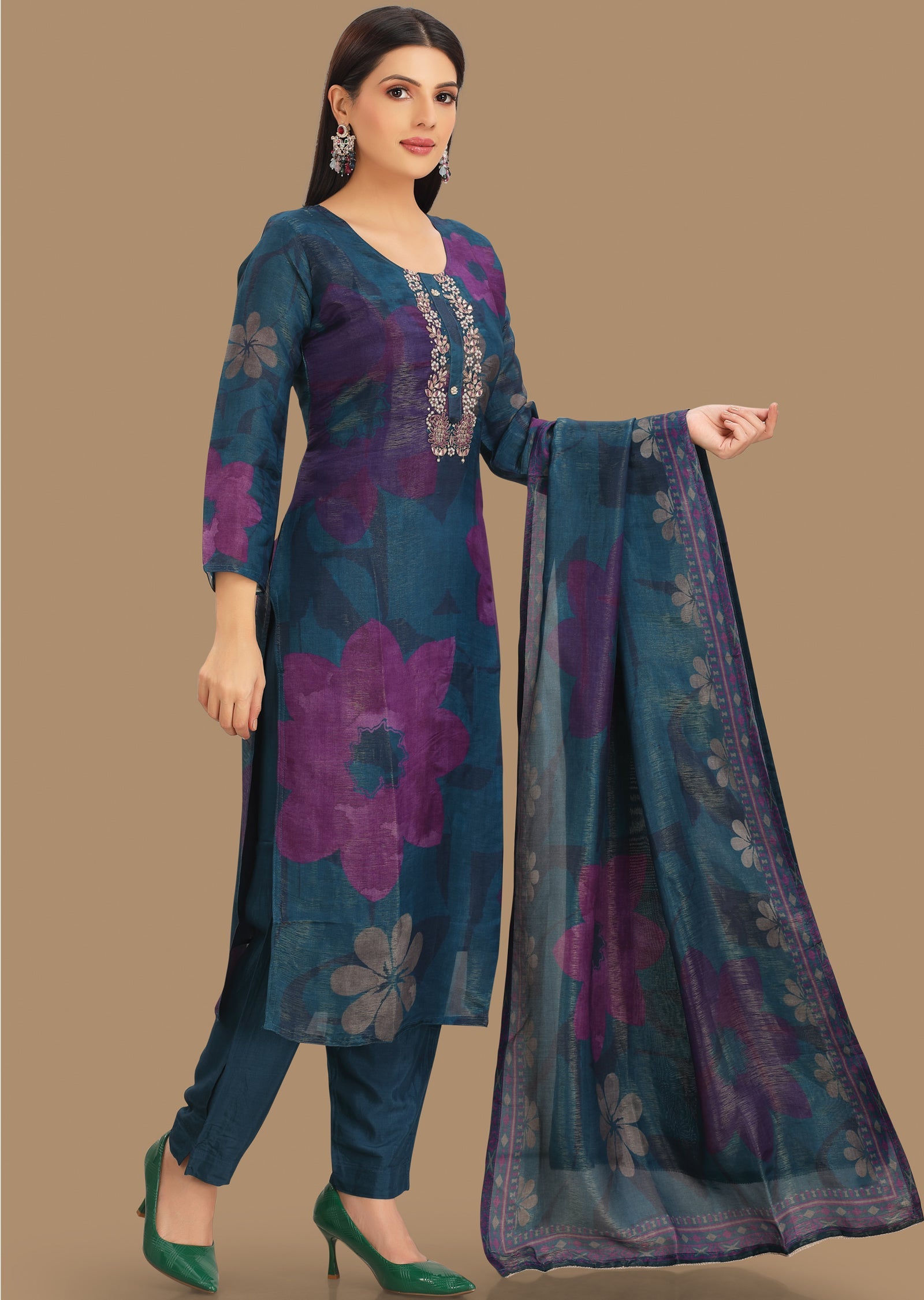 Rama Blue Tissue Silk Straight Cut Suit