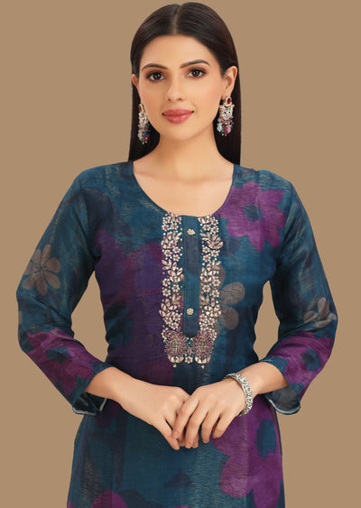 Rama Blue Tissue Silk Straight Cut Suit