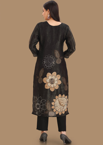 Black Shimmer Silk Straight Cut Suits