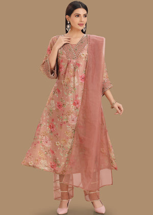 Onion Pink Tissue Silk Straight Cut Suits