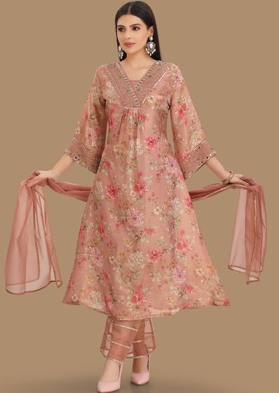 Onion Pink Tissue Silk Straight Cut Suits