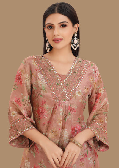 Onion Pink Tissue Silk Straight Cut Suit