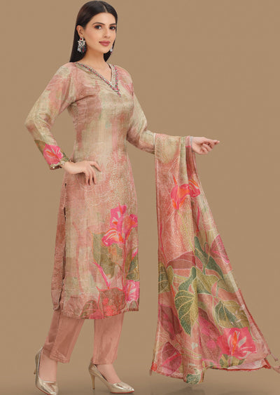 Dusty Peach Tissue Silk Straight Cut Suits