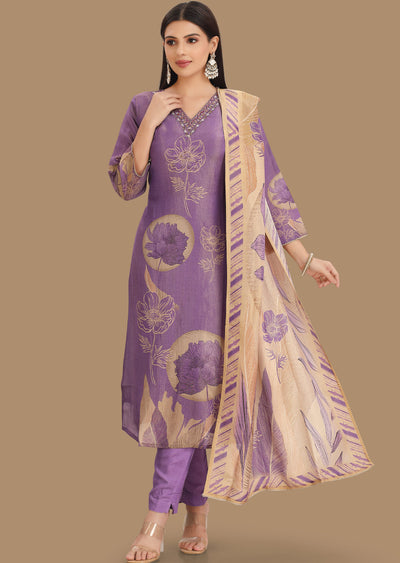 Lavender Tissue Silk Straight Cut Suit
