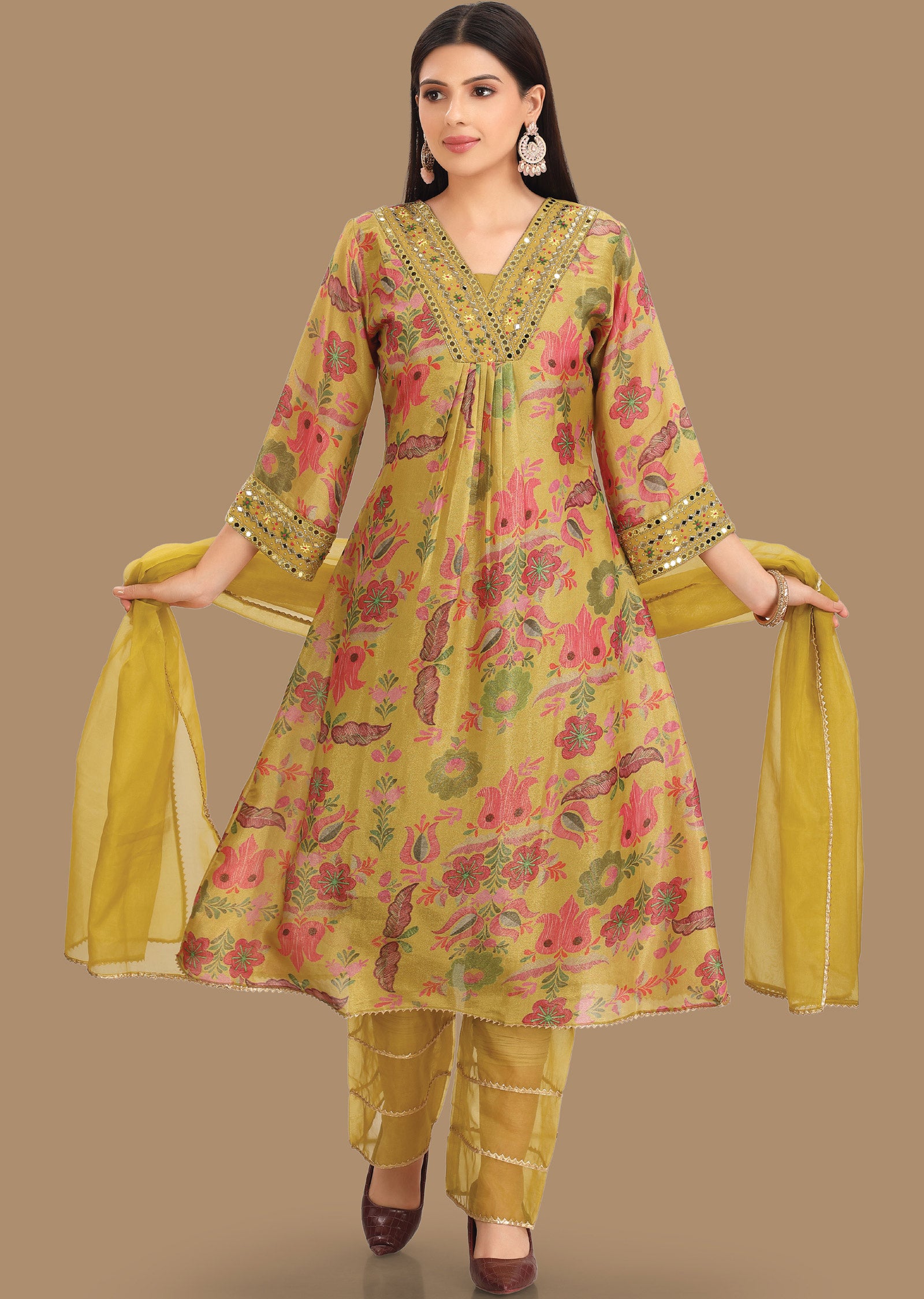 Mustard Tissue Straight Cut Suit