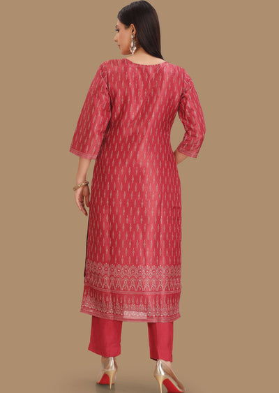 Dark Pink Tissue Silk Straight Cut Suits