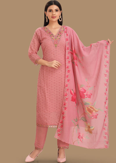 Pink Crush Cotton Straight Cut Suits