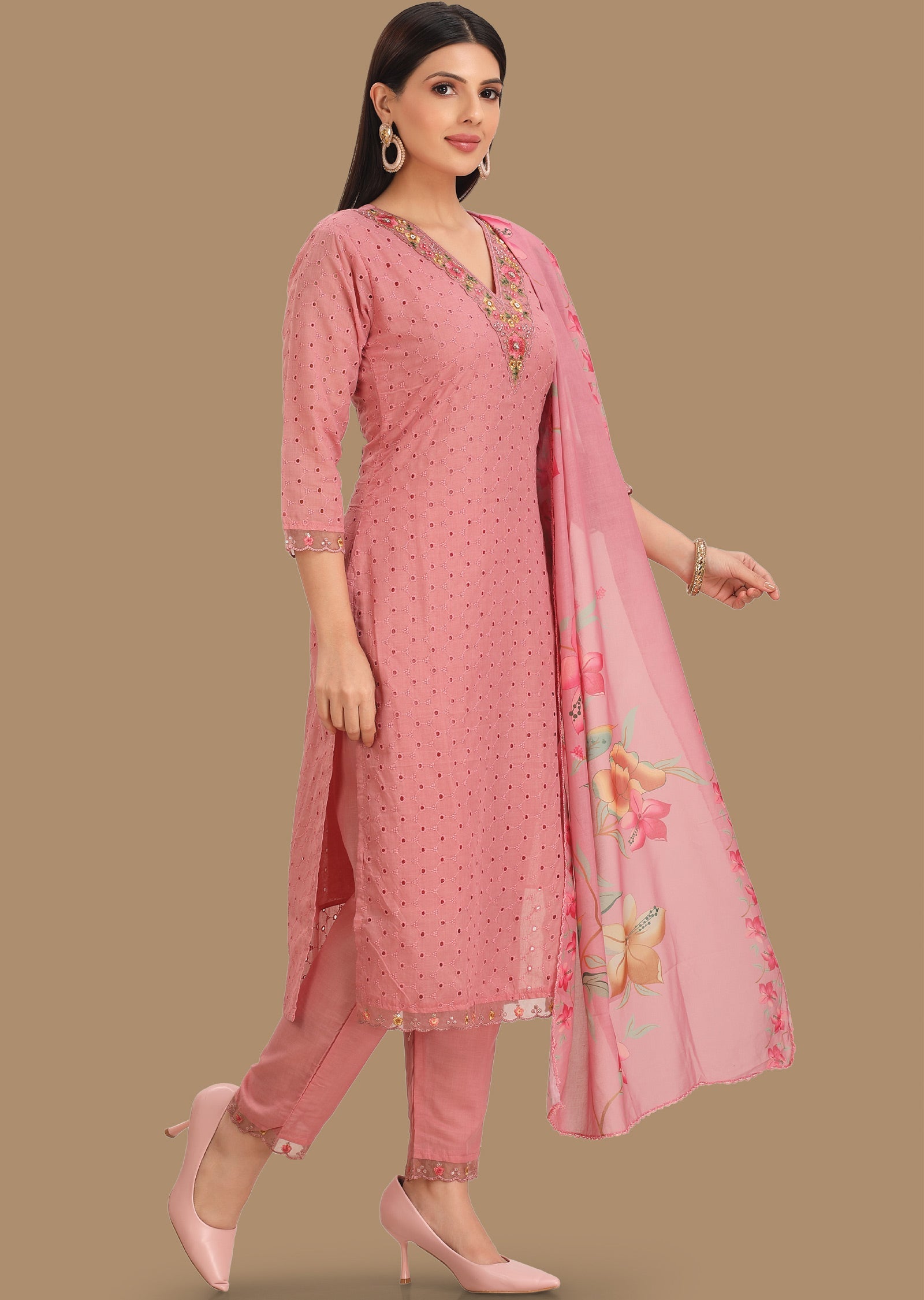 Pink Crush Cotton Straight Cut Suits