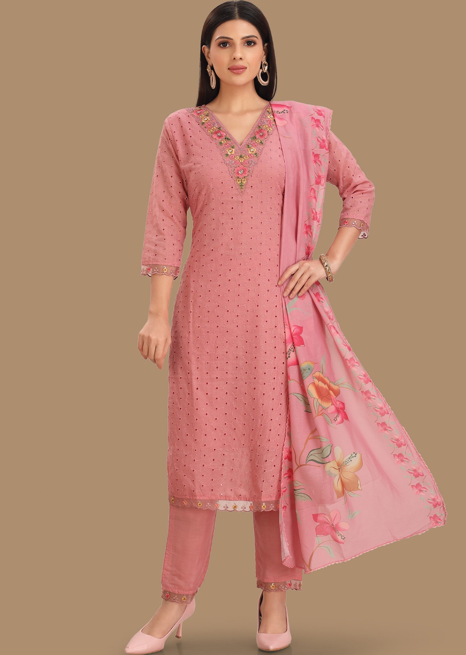 Pink Crush Cotton Straight Cut Suits