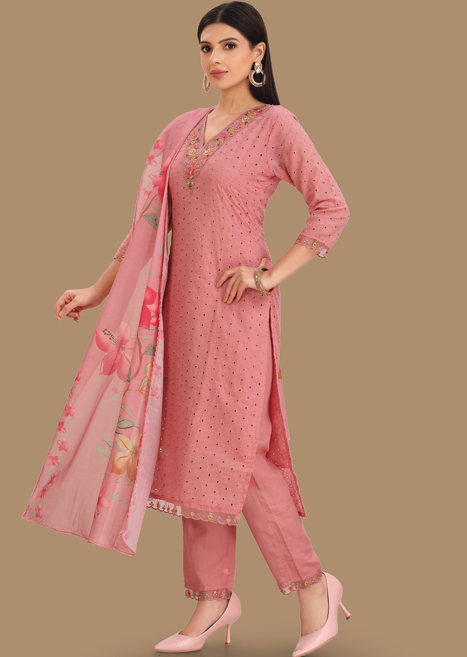 Pink Crush Cotton Straight Cut Suits