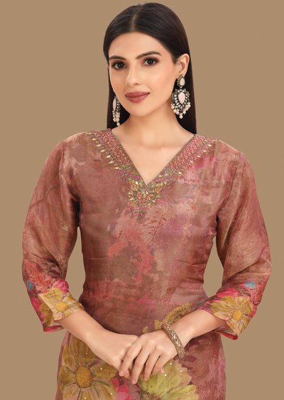 Dark Onion Pink Tissue Silk Straight Cut Suits