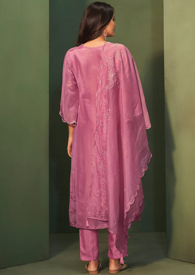 Pink Tissue Silk Straight Cut Suits