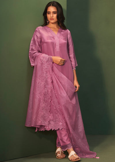 Pink Tissue Silk Straight Cut Suits