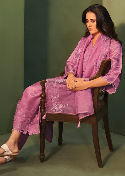 Pink Tissue Silk Straight Cut Suits