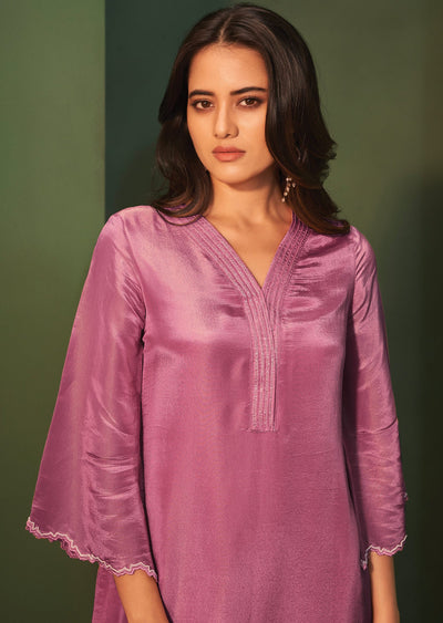 Pink Tissue Silk Straight Cut Suits